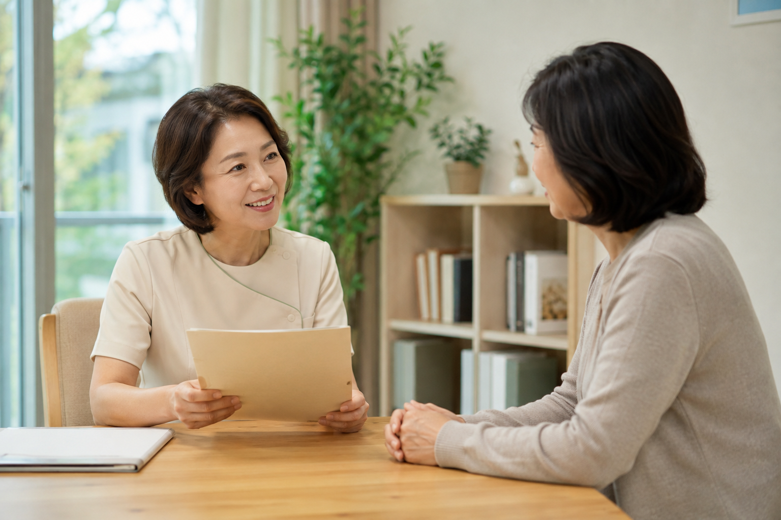 서류를 보며 상담하는 모습